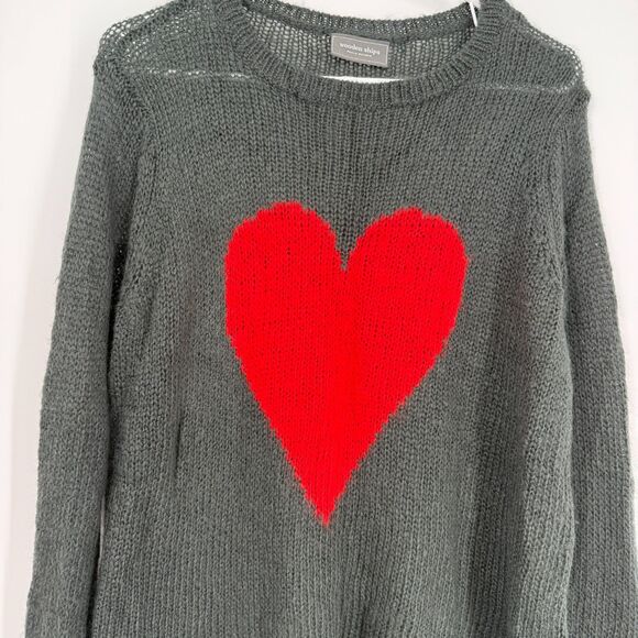 Wooden Ships Oversized Loose Knit Mohair Wool Blend Heart Sweater Size S/M - Picture 4 of 13